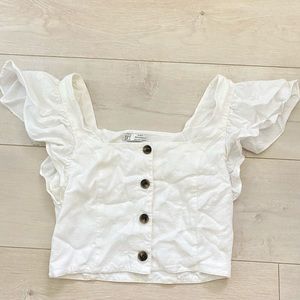 Zara crop top size small white & brown buttons